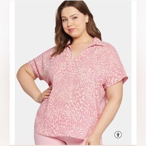 NEW NYDJ Becky Alana pink pattern pintuck short sleeve blouse 1x XXL $89 retail